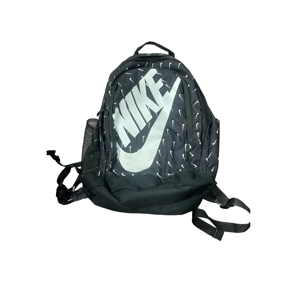 Nike Hayward Backpack Black White Mini Swoosh Logo Print School Sports Bag